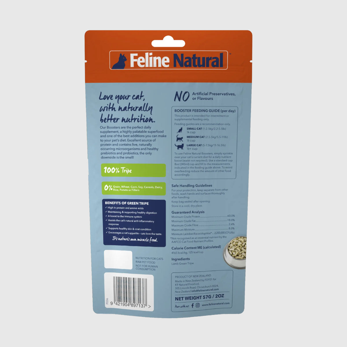Feline Natural Lamb Green Tripe Freeze Dried Cat Food Booster