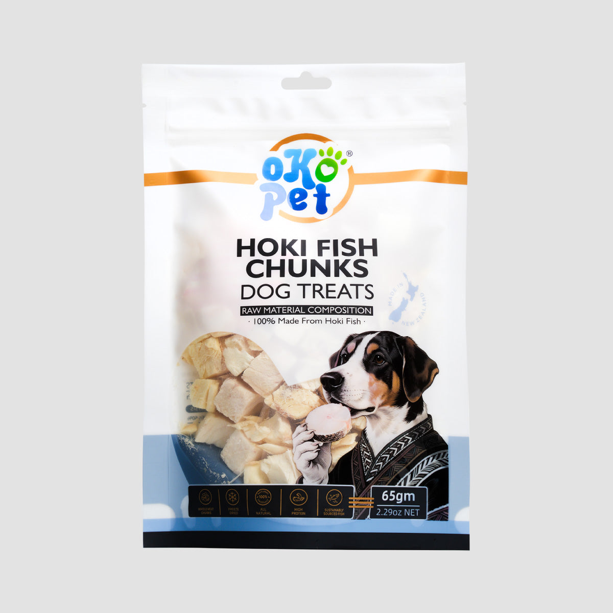 OKO PET Hoki Fish Chunks Dog Treats 65g