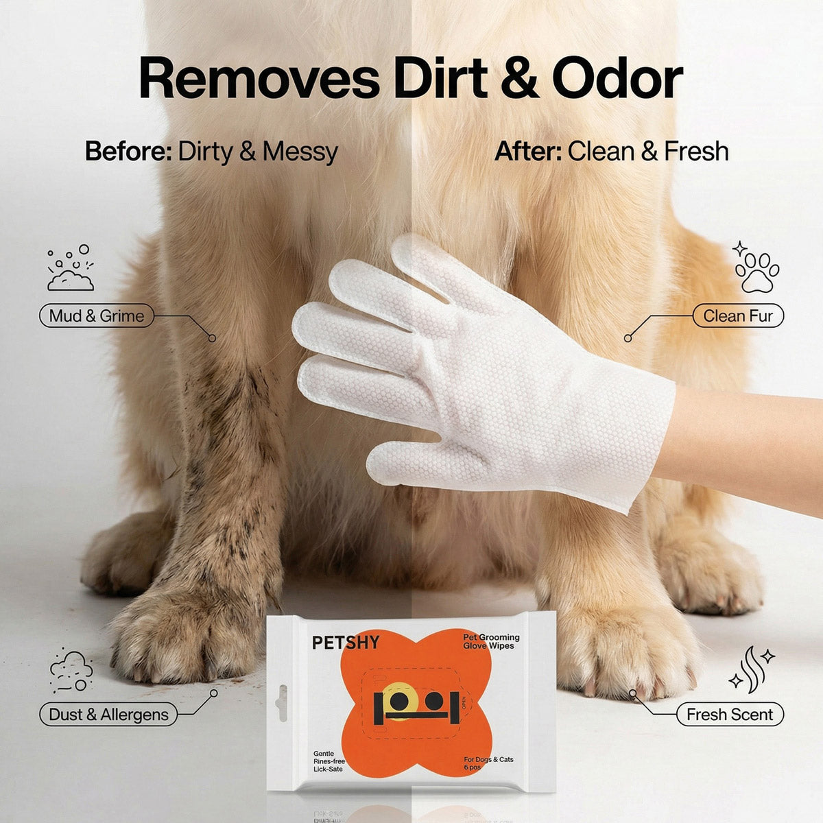 PETSHY Pet Grooming Glove Wipes
