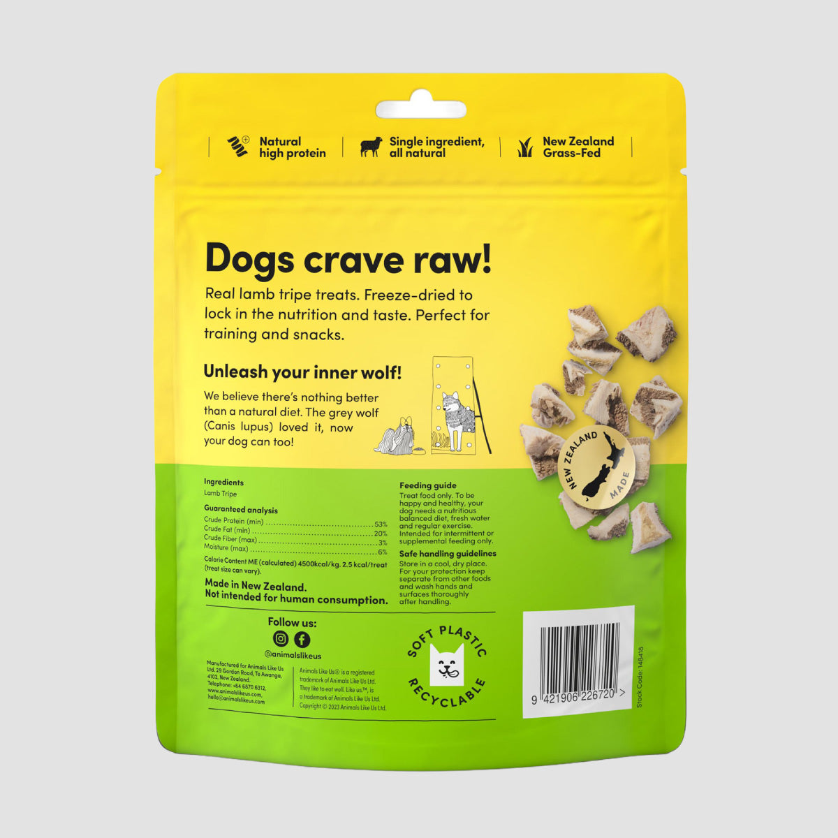 ANIMALS LIKE US Grass-Fed Lamb Tripe Freeze Dried Dog Treats